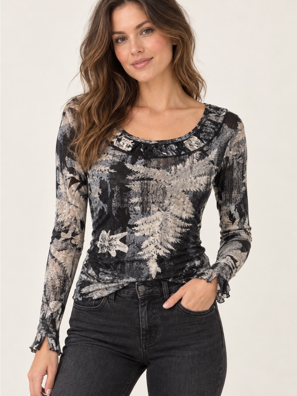Fuzzi Black Sheer Mesh Top Made in Italy Size Small